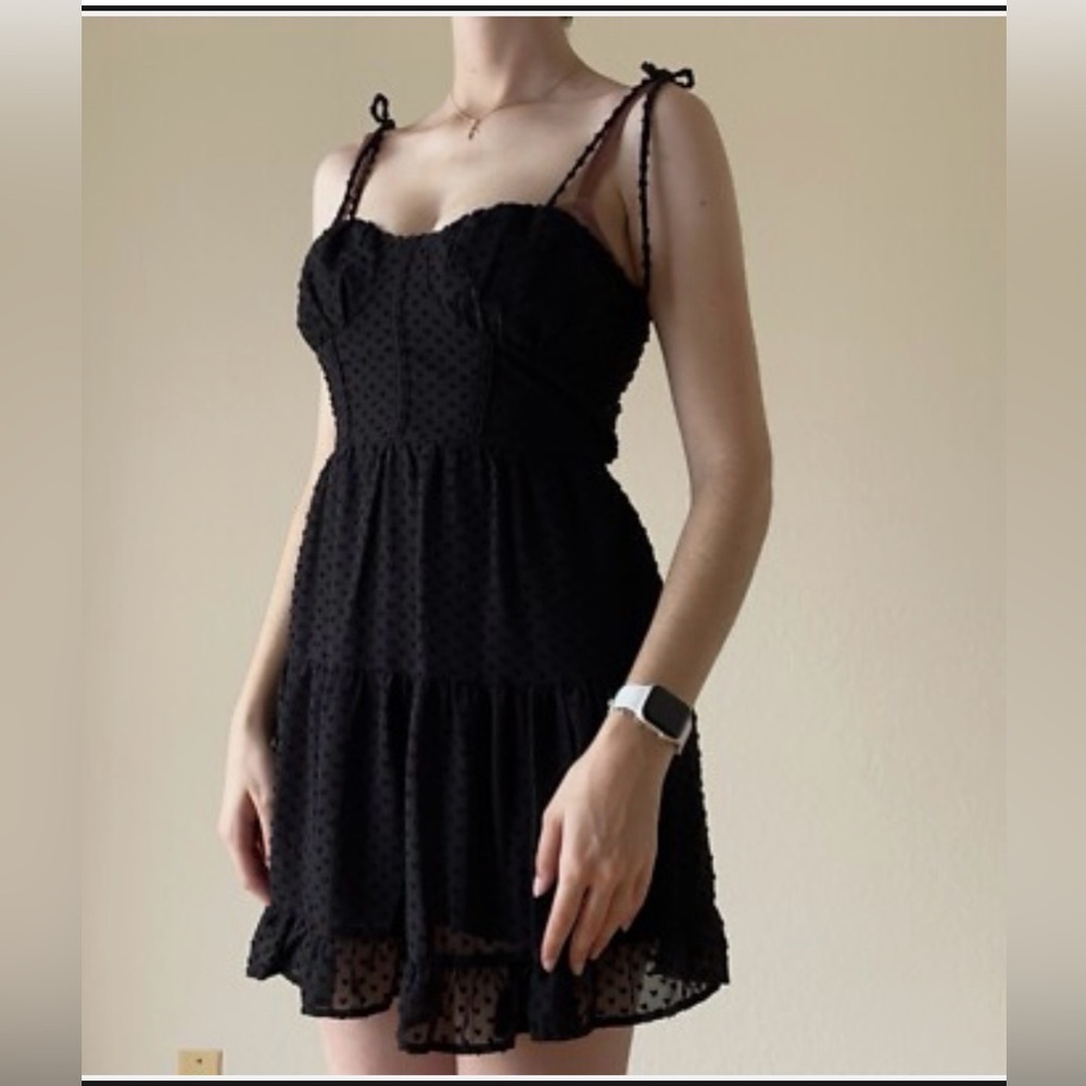 Wild Fable Black Mini Dress Hearts Tiered Sweetheart Ruffle Tie Strap Boho